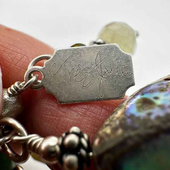 8" Tres Jolie double stranded, Pearl, Stone, abalone shell bracelet in 925! - Picture 9 of 13